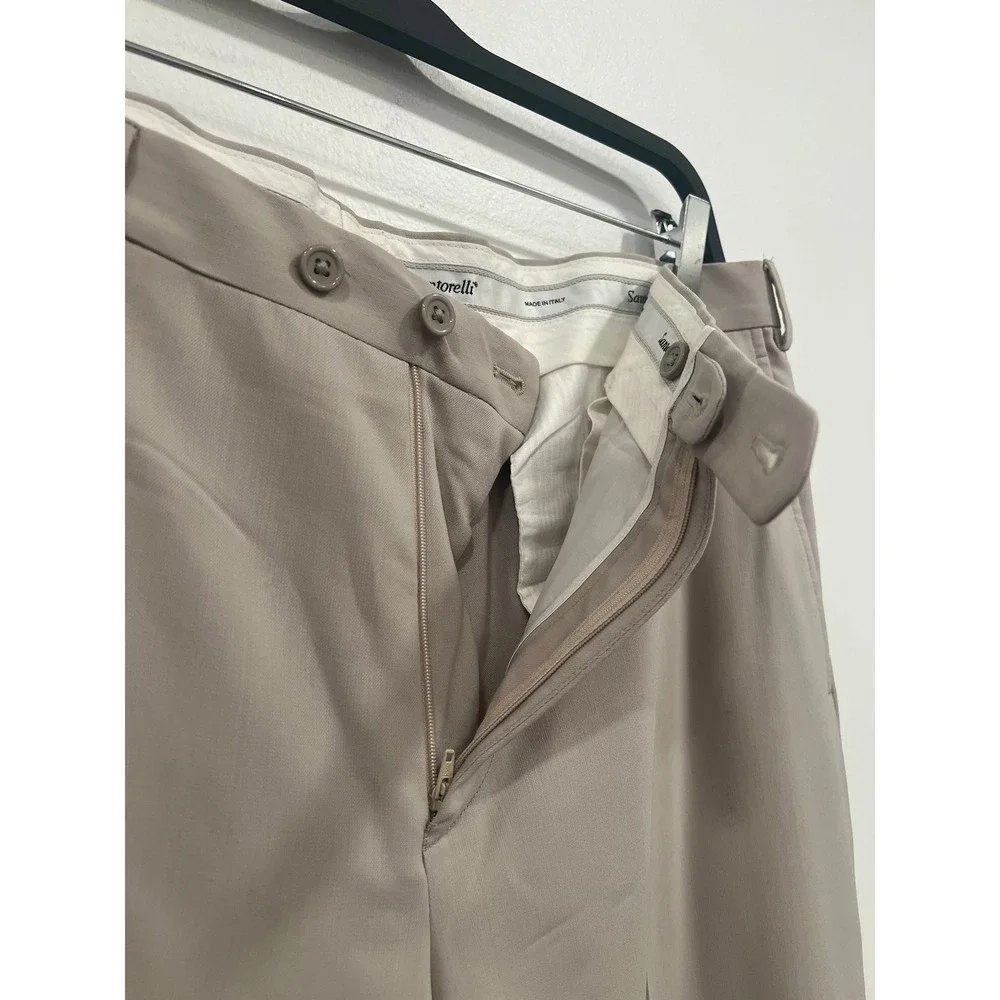 Santorelli Dress Pants Men's Pino Trousers Beige Wool Luxury Made In Italy SZ 36
